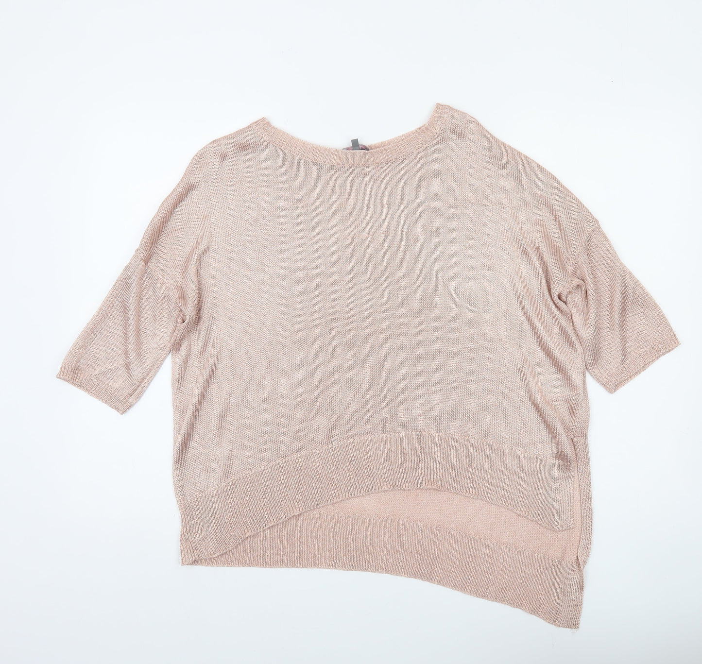 Phase Eight Women’s Pink Metallic Knit Short Sleeve Relaxed Jumper L