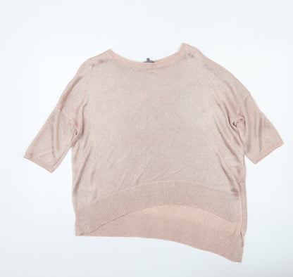 Phase Eight Women’s Pink Metallic Knit Short Sleeve Relaxed Jumper L
