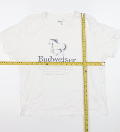 Abercrombie & Fitch Women's White Budweiser Graphic T-Shirt M Classic Fit