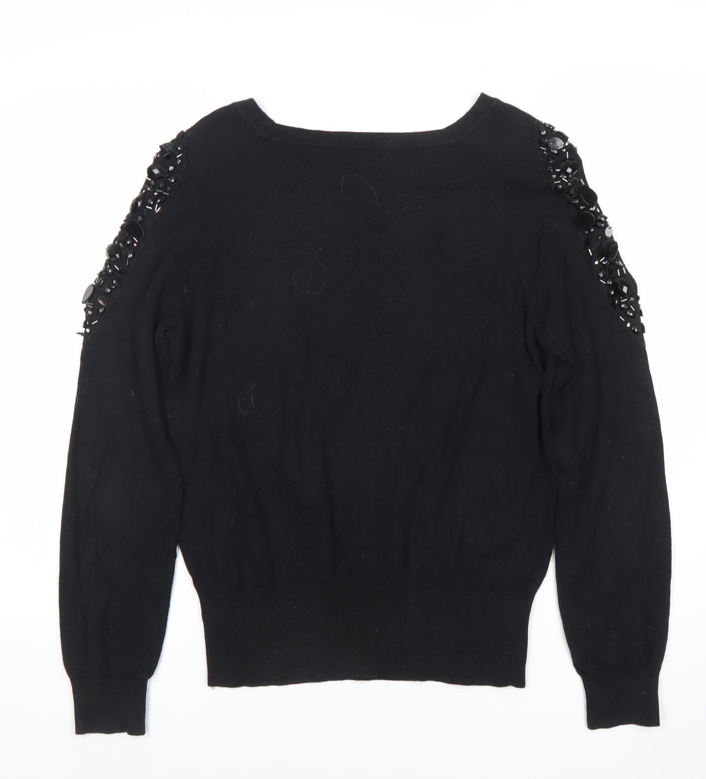 Oasis Women's Black Beaded Shoulder Knit Jumper Size M