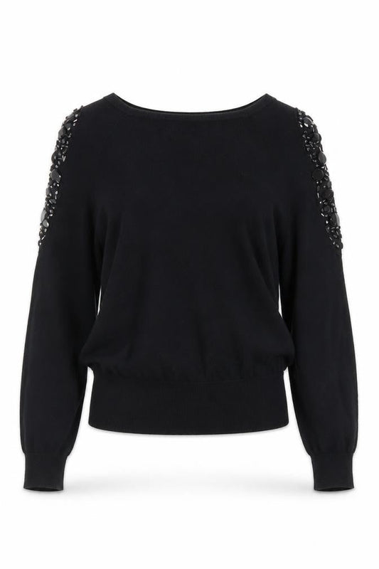 Oasis Women's Black Beaded Shoulder Knit Jumper Size M