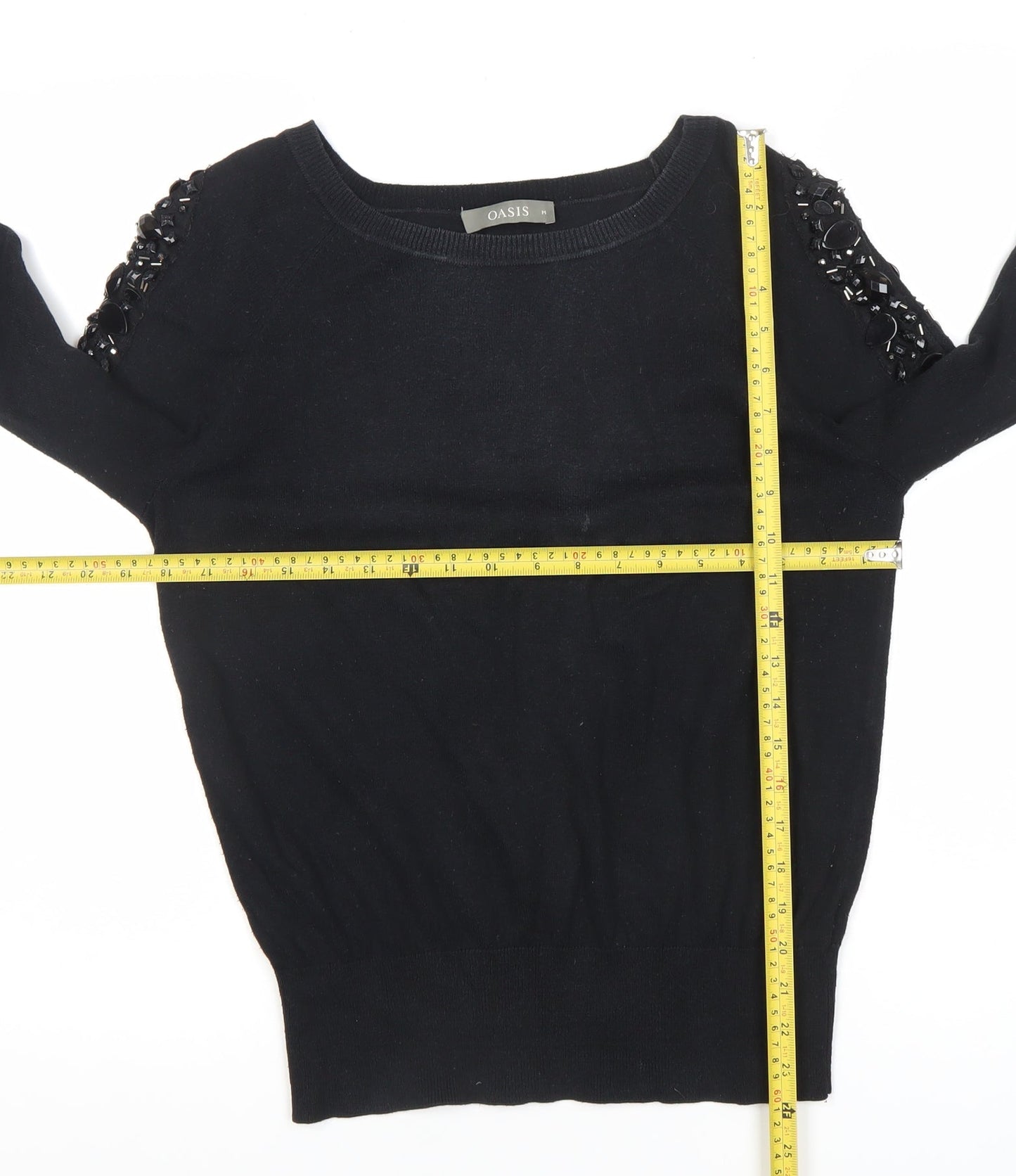 Oasis Women's Black Beaded Shoulder Knit Jumper Size M