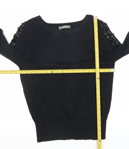 Oasis Women's Black Beaded Shoulder Knit Jumper Size M