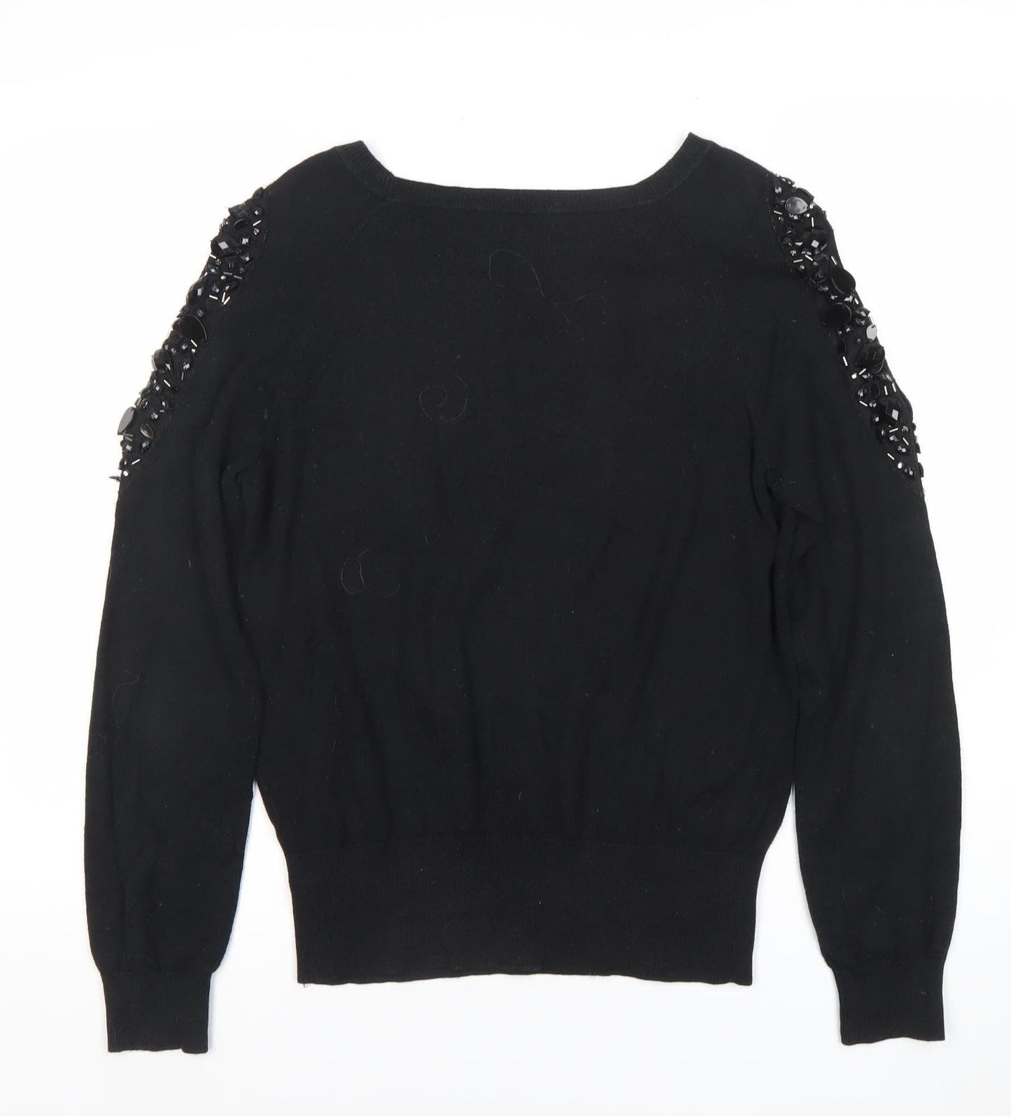 Oasis Women's Black Beaded Shoulder Knit Jumper Size M