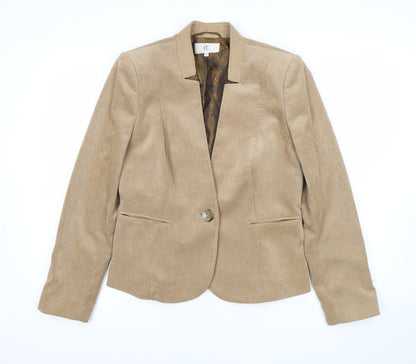 CC Women Beige Corduroy One-Button Blazer Size 12 Classic Fit