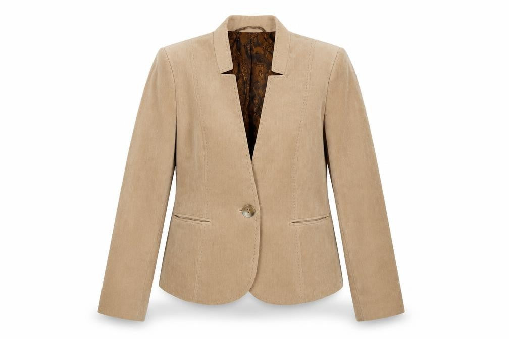 Country Casuals Women Beige Corduroy One-Button Blazer Size 12 Classic Fit