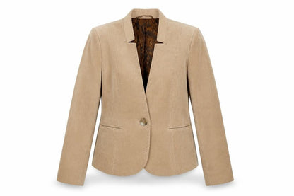 Country Casuals Women Beige Corduroy One-Button Blazer Size 12 Classic Fit