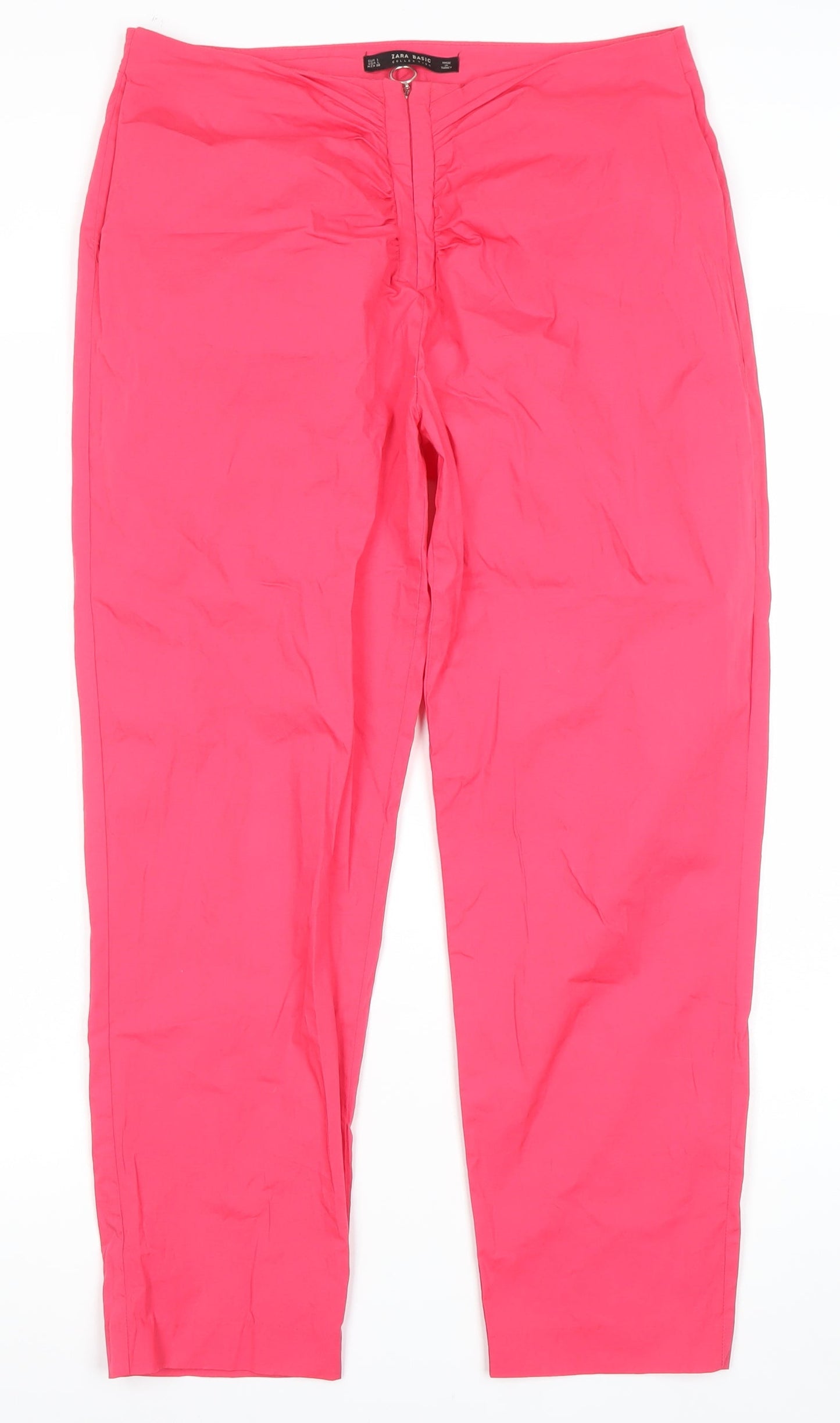 Zara Women Pink Straight Leg Ruched Trousers Size L