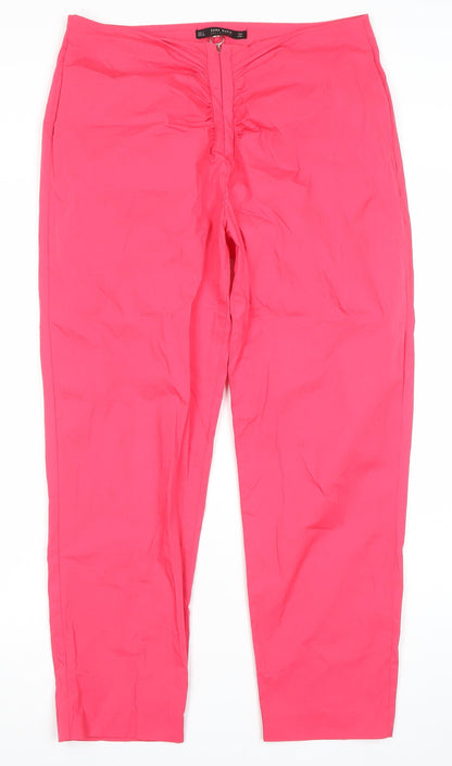 Zara Women Pink Straight Leg Ruched Trousers Size L