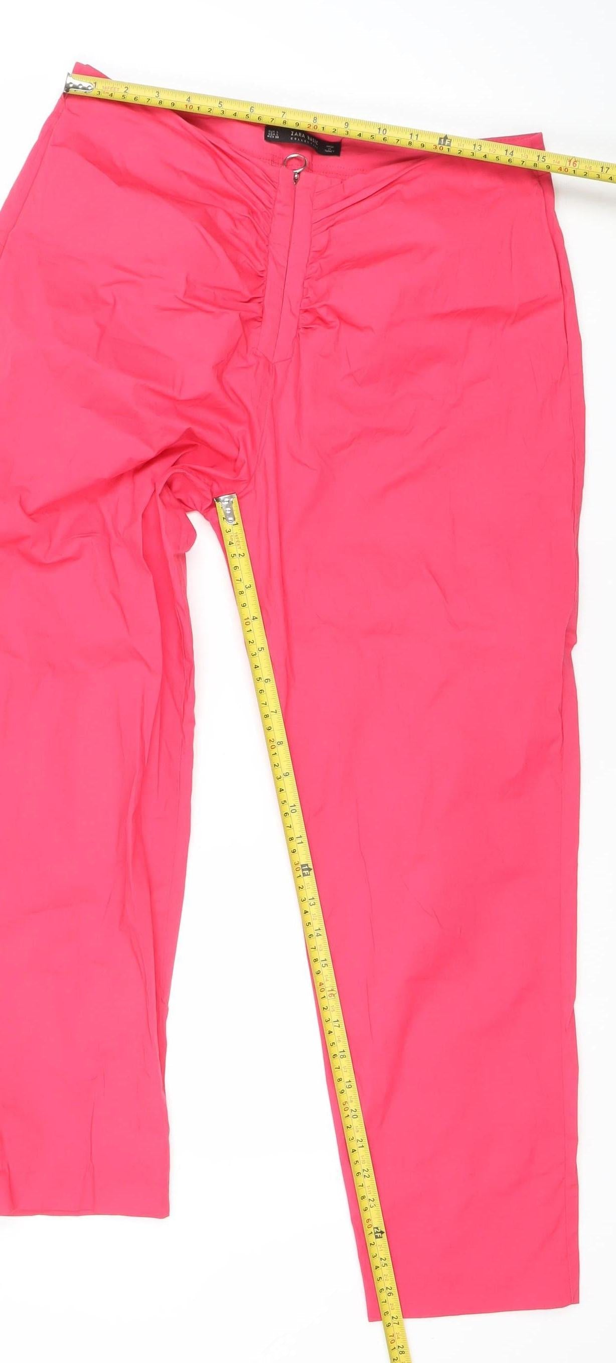Zara Women Pink Straight Leg Ruched Trousers Size L