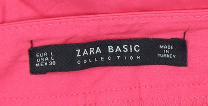 Zara Women Pink Straight Leg Ruched Trousers Size L