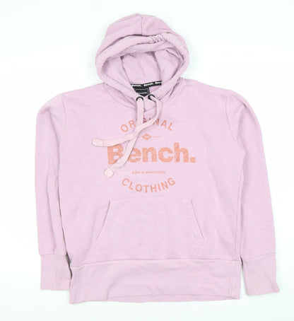 Bench Womens Pink Pullover Hoodie Size M UK 12 Cotton Blend Casual