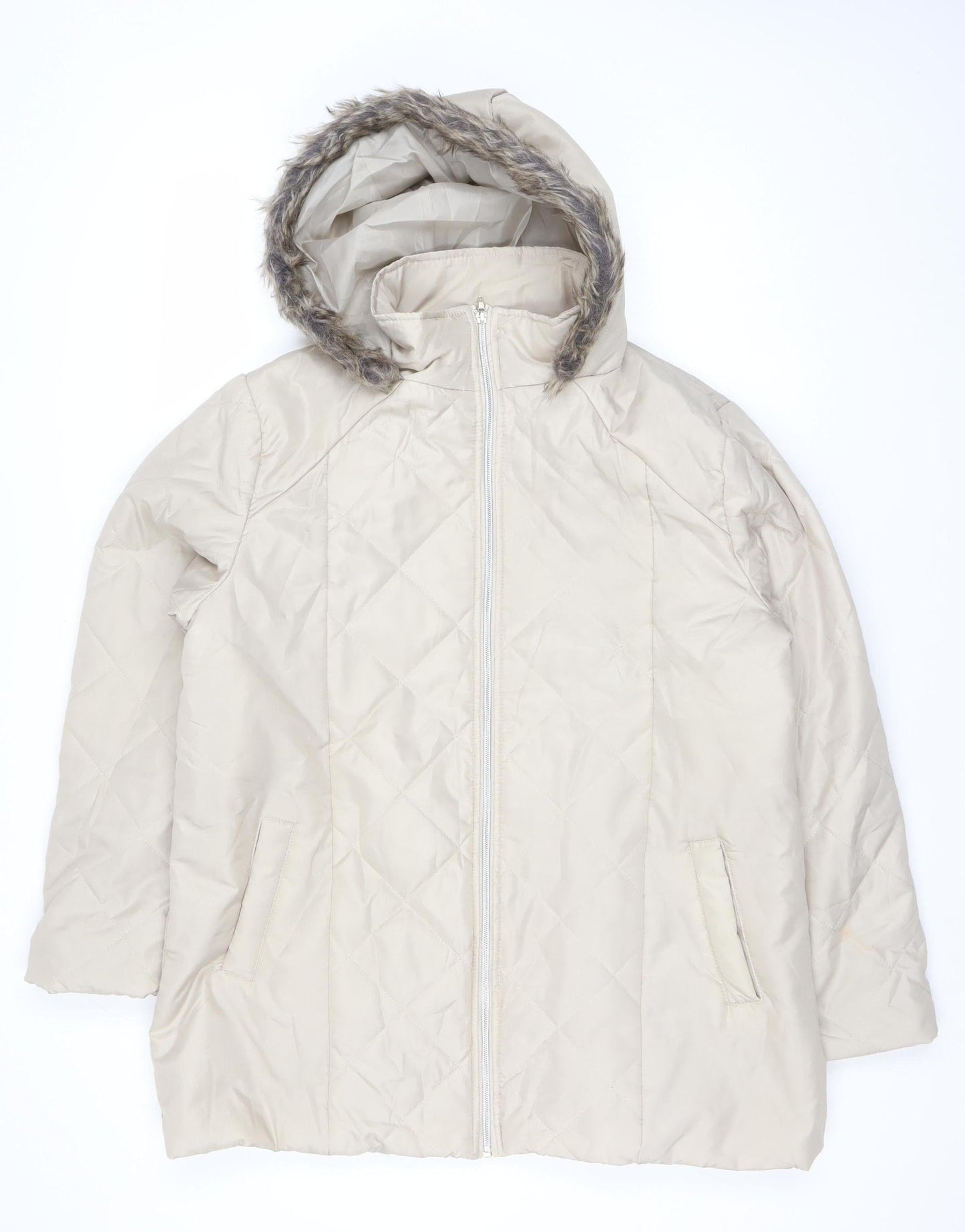 Anne de Lançay Women Beige Hooded Quilted Puffer Coat M