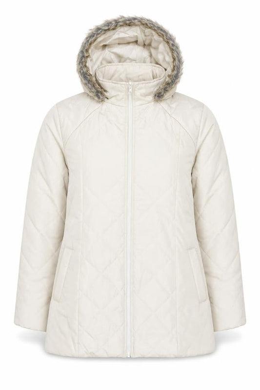 Anne de Lançay Women Beige Hooded Quilted Puffer Coat M