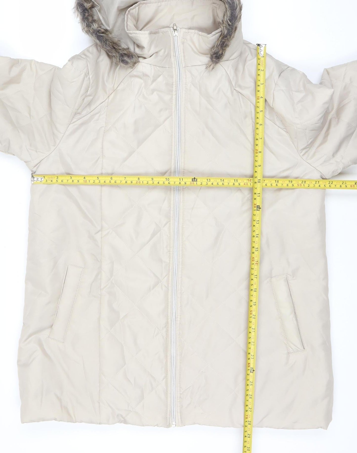 Anne de Lançay Women Beige Hooded Quilted Puffer Coat M