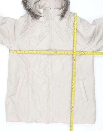Anne de Lançay Women Beige Hooded Quilted Puffer Coat M