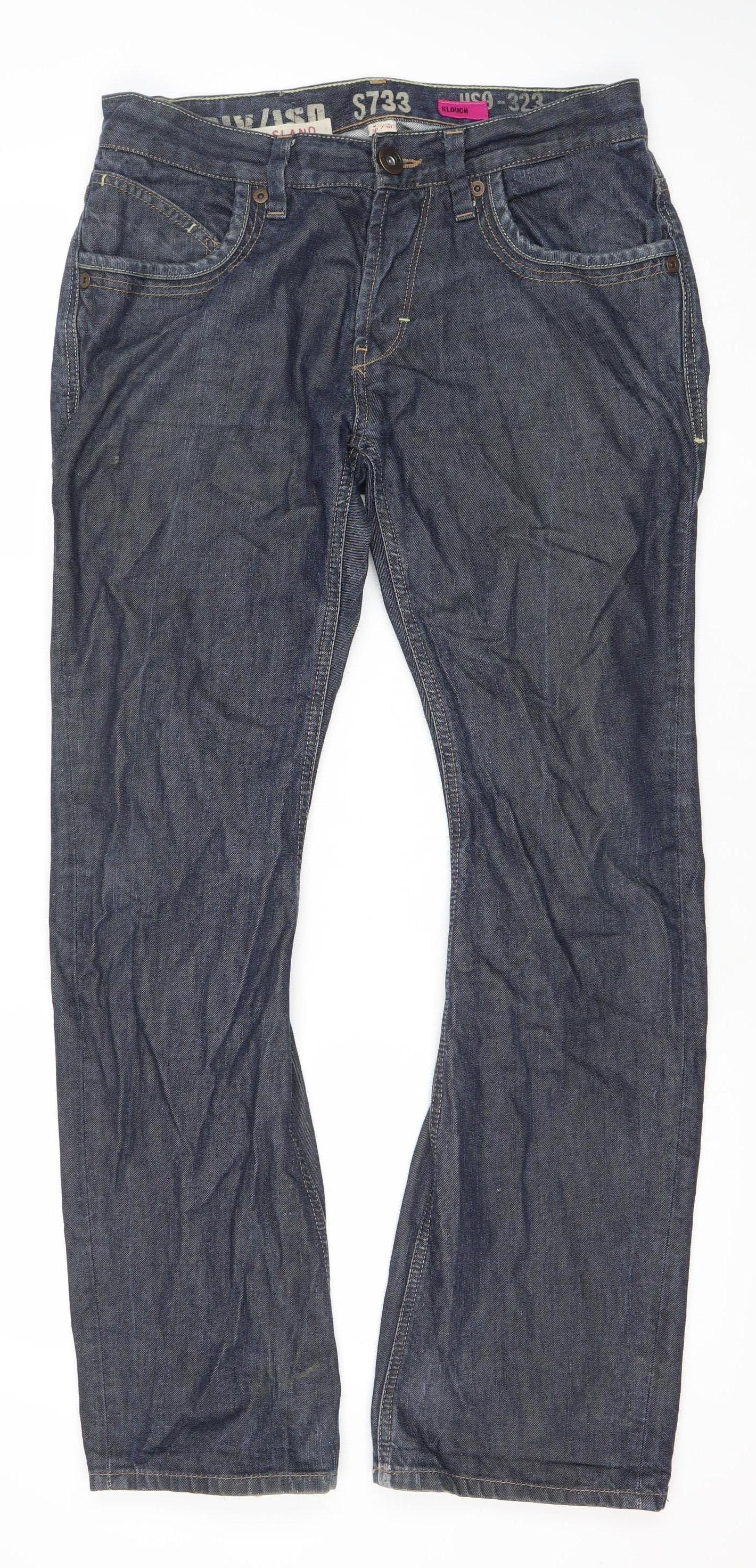 River Island Men's Blue 30W 30L Straight Denim Jeans