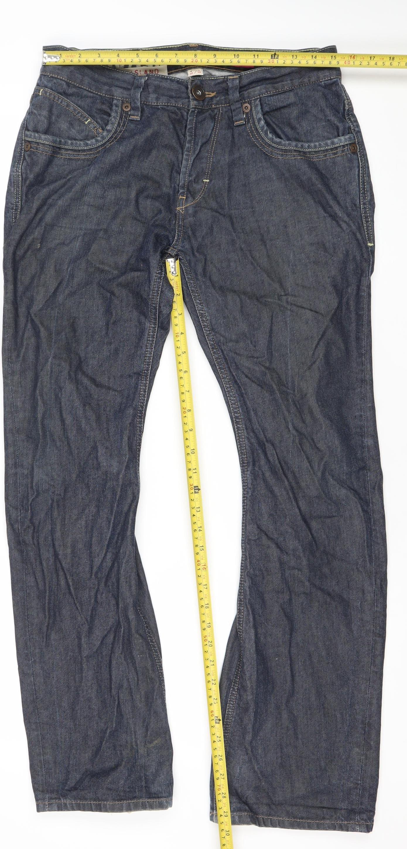 River Island Men's Blue 30W 30L Straight Denim Jeans
