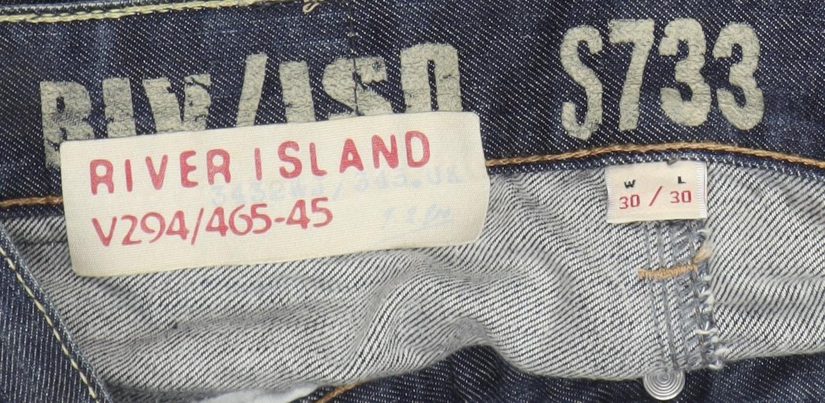 River Island Men's Blue 30W 30L Straight Denim Jeans