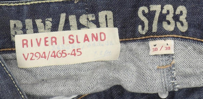 River Island Men's Blue 30W 30L Straight Denim Jeans