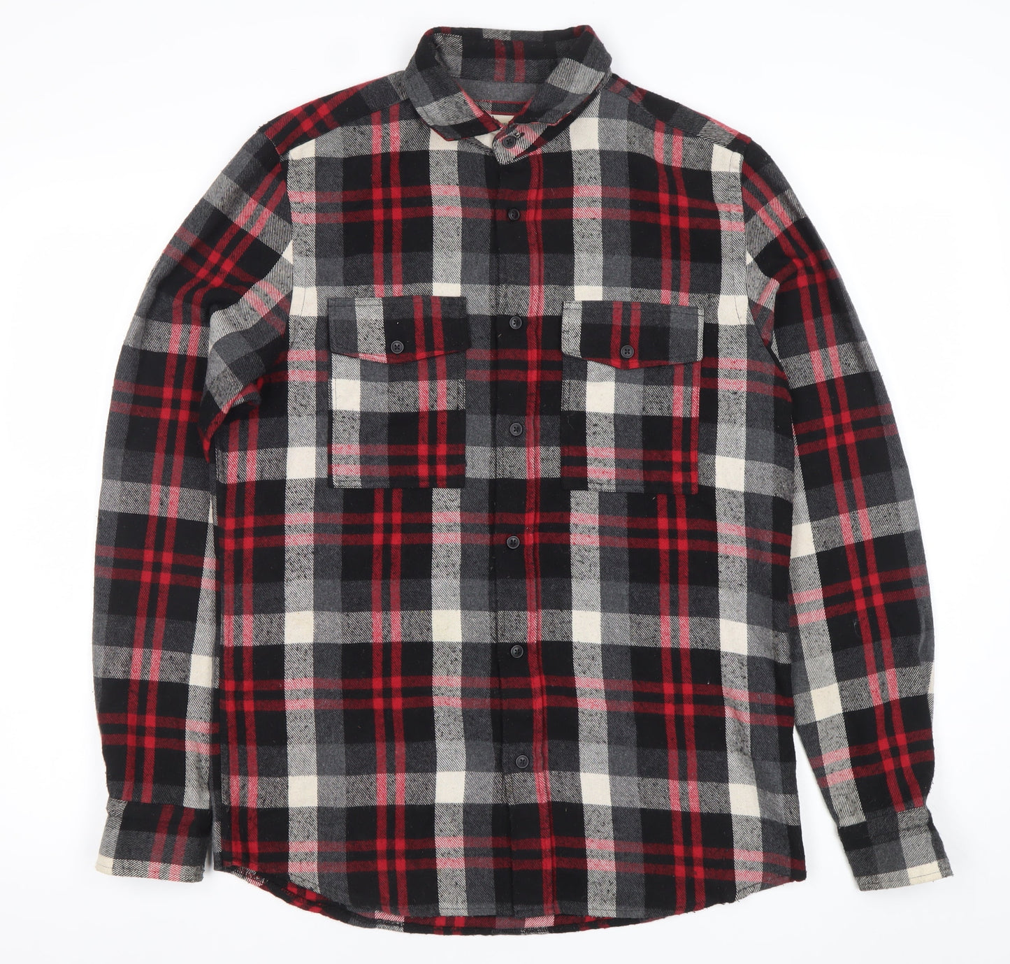 River Island Men’s Black Check Flannel Shirt S Regular Fit Long Sleeve