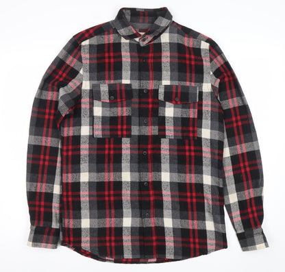 River Island Men’s Black Check Flannel Shirt S Regular Fit Long Sleeve