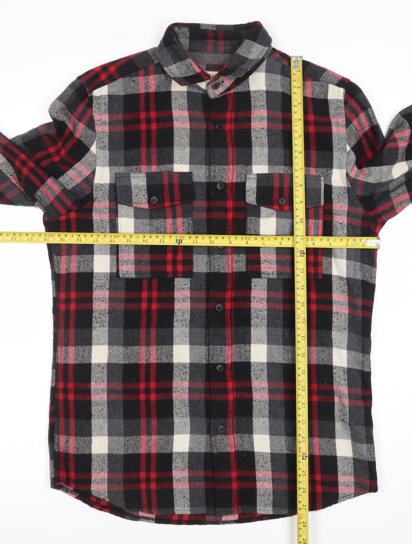 River Island Men’s Black Check Flannel Shirt S Regular Fit Long Sleeve