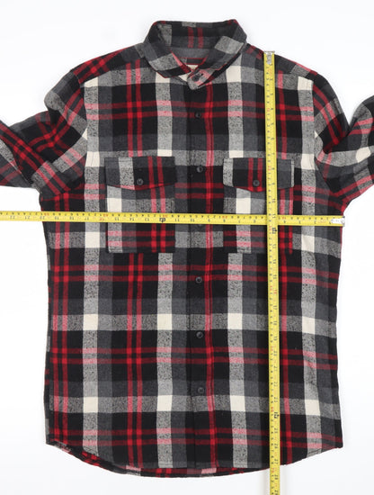 River Island Men’s Black Check Flannel Shirt S Regular Fit Long Sleeve