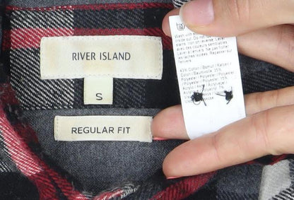River Island Men’s Black Check Flannel Shirt S Regular Fit Long Sleeve