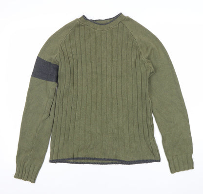 Bershka Men’s Green Knit Crew Neck Pullover Jumper Size S