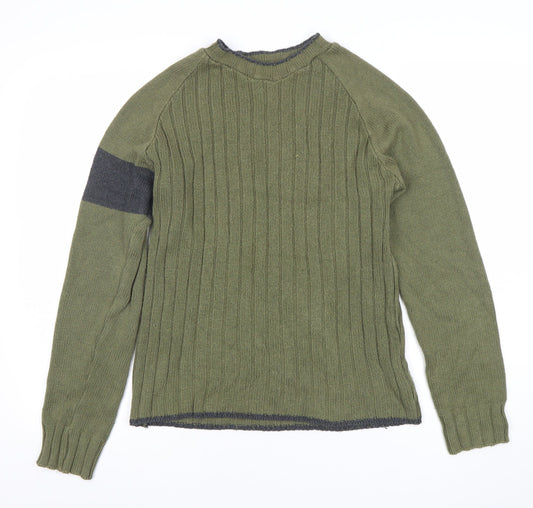 Bershka Men’s Green Knit Crew Neck Pullover Jumper Size S