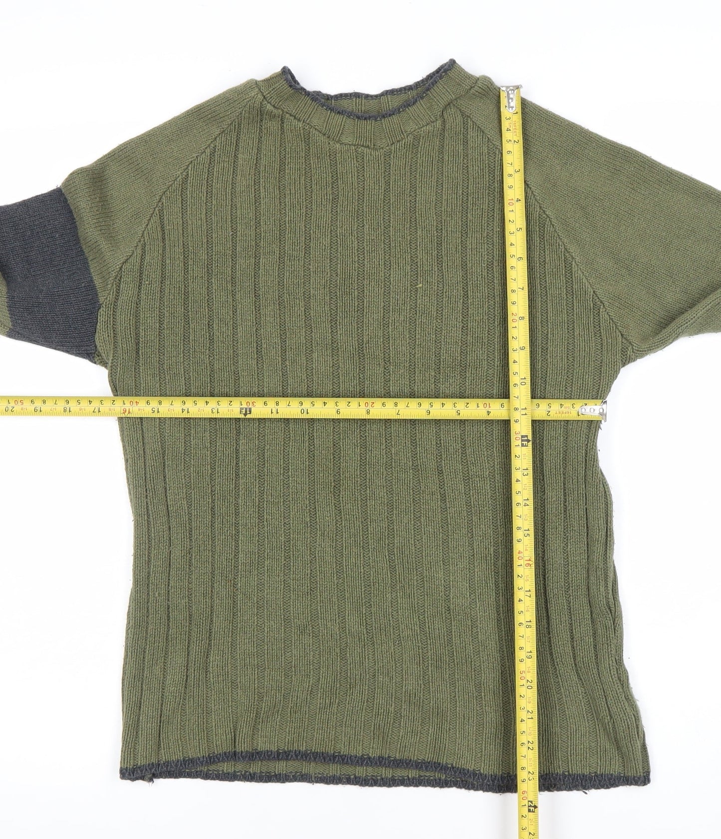 Bershka Men’s Green Knit Crew Neck Pullover Jumper Size S
