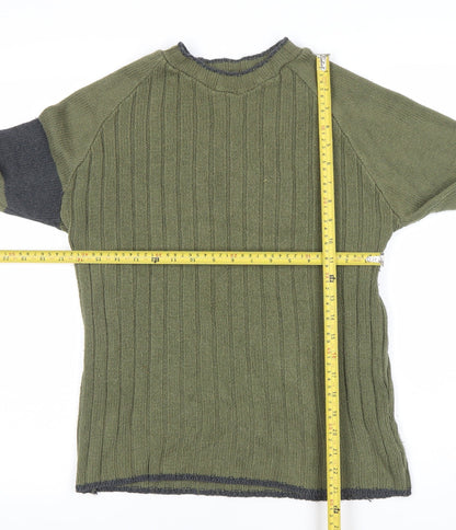 Bershka Men’s Green Knit Crew Neck Pullover Jumper Size S