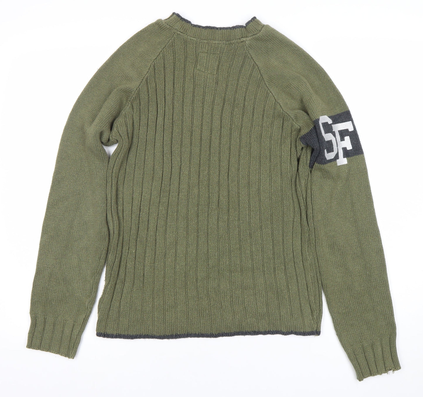 Bershka Men’s Green Knit Crew Neck Pullover Jumper Size S
