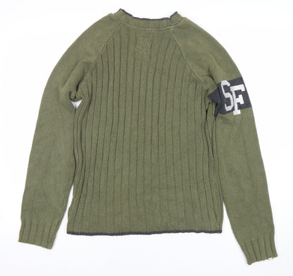 Bershka Men’s Green Knit Crew Neck Pullover Jumper Size S