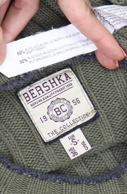 Bershka Men’s Green Knit Crew Neck Pullover Jumper Size S
