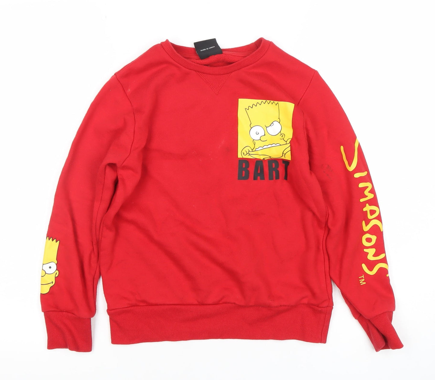 The Simpsons Boys Red Bart Sweatshirt 9-10 Years Graphic Print Crew Neck