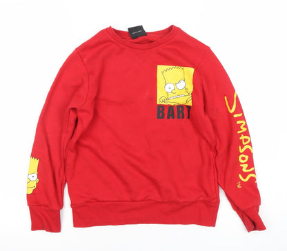 The Simpsons Boys Red Bart Sweatshirt 9-10 Years Graphic Print Crew Neck