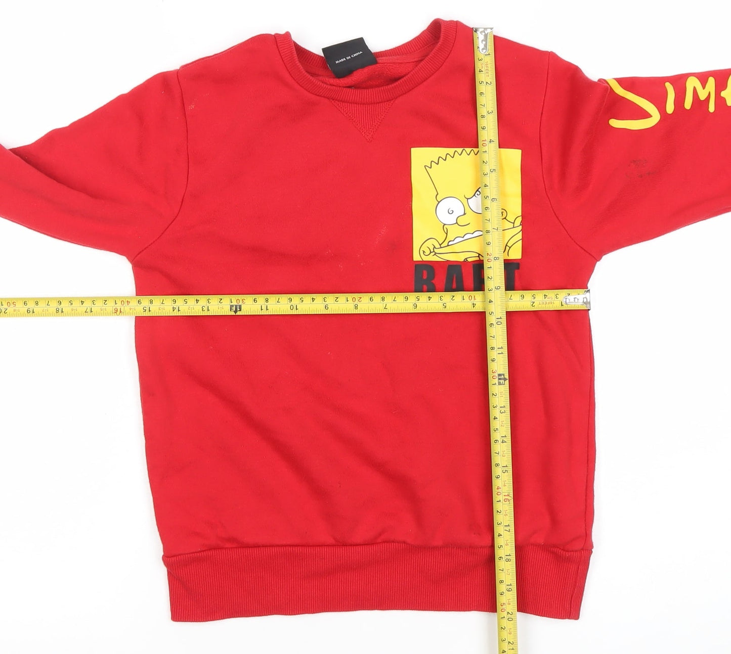 The Simpsons Boys Red Bart Sweatshirt 9-10 Years Graphic Print Crew Neck
