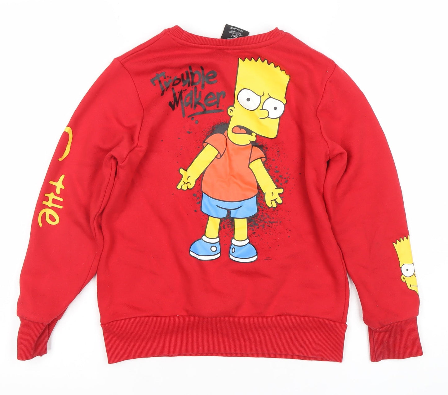 The Simpsons Boys Red Bart Sweatshirt 9-10 Years Graphic Print Crew Neck