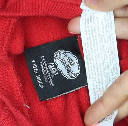 The Simpsons Boys Red Bart Sweatshirt 9-10 Years Graphic Print Crew Neck