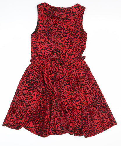 Armani Exchange Women's Red Fit & Flare Floral Knee Length Dress Size 10