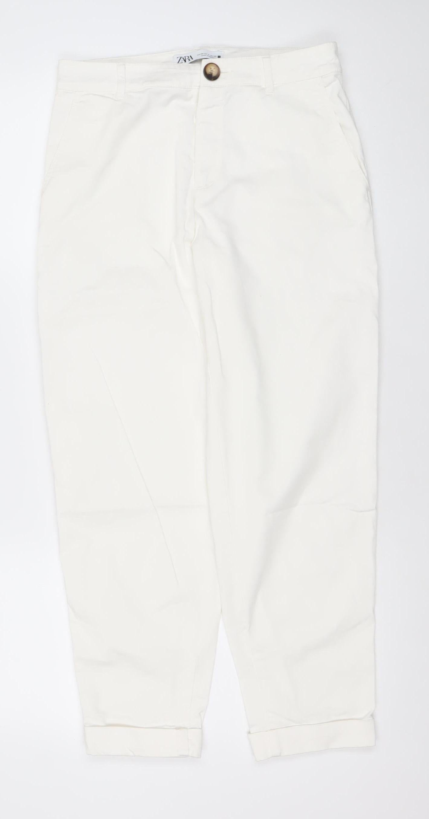 Zara Women's White Straight Leg Cotton Blend Jeans Size 8