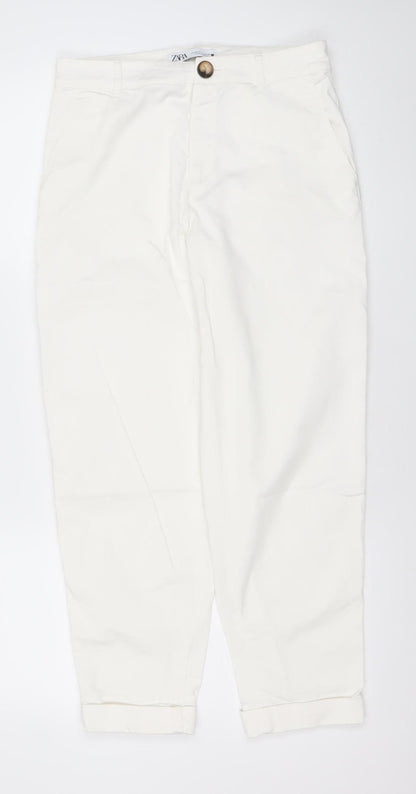 Zara Women's White Straight Leg Cotton Blend Jeans Size 8