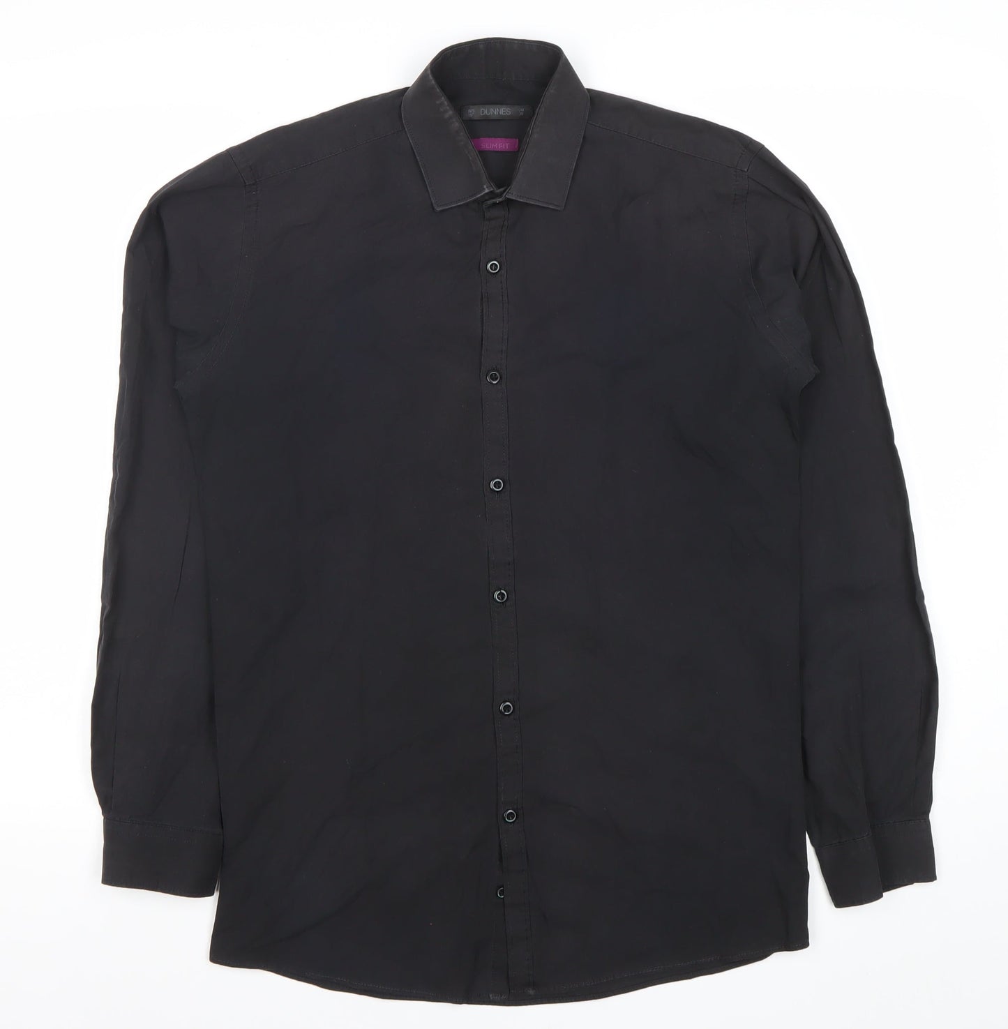 Dunnes Men Black Slim Fit Long Sleeve Cotton Blend Shirt 15in