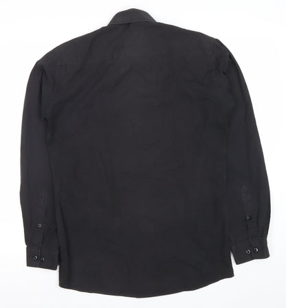 Dunnes Men Black Slim Fit Long Sleeve Cotton Blend Shirt 15in
