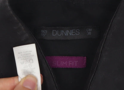 Dunnes Men Black Slim Fit Long Sleeve Cotton Blend Shirt 15in
