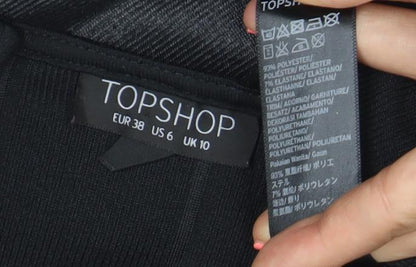 Topshop Women's Black Bodycon Short Dress Size 10 Sleeveless V-Neck Party