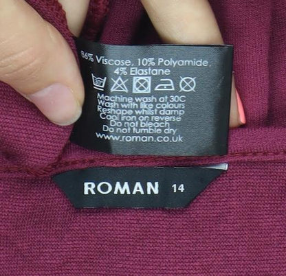 Roman Women’s Purple Studded Shift Dress Size 14 Short Sleeve Knee Length