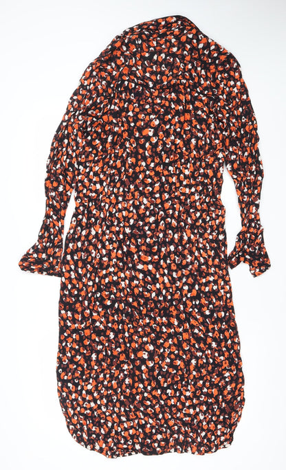 Pieces Women’s Multicoloured Midi Wrap Dress V-Neck Long Sleeve Size Regular